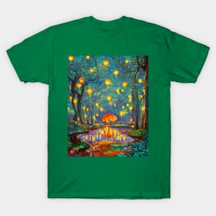 Magic Lantern Lighting Lake Water Pond Reflection Watercolor T-Shirt